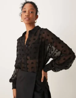 Shirts*DESIGN Oversized Shirt In Dobby Black