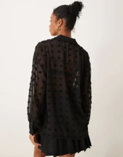 Shirts*DESIGN Oversized Shirt In Dobby Black