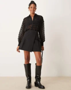 Shirts*DESIGN Oversized Shirt In Dobby Black
