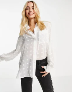 Shirts*DESIGN Oversized Shirt In Dobby White