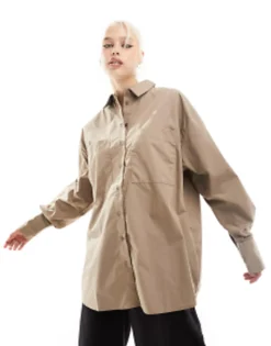 Shirts*DESIGN Oversized Shirt In Taupe Chocolate