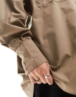 Shirts*DESIGN Oversized Shirt In Taupe Chocolate