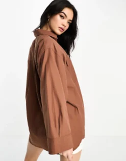 Shirts*DESIGN Oversized Shirt With Wide Cuff Detail In Brown Chocolate
