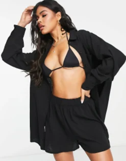 Swimwear & Beachwear*DESIGN Oversized Textured Beach Co Ord In Black