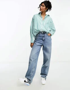 Shirts*DESIGN Oxford Shirt In Green Stripe