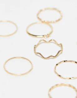 Gifts*DESIGN Pack Of 12 Rings With Twist Details And Engraved s In Tone Gold
