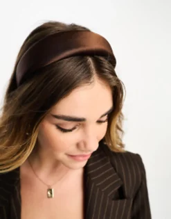 Hair Accessories*DESIGN Padded Headband In Chocolate Satin Brown