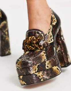 Loafers*DESIGN Perla Platform Heeled Loafers In Snake