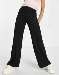 Trousers & Leggings*Petite Design Basic Wide Leg Jersey Trouser In Black