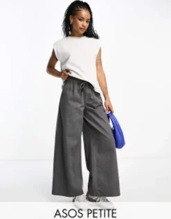 Petite*DESIGN Petite Clean Pull On Wide Leg Trouser In Grey