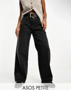 Petite*Petite Design Dad Jeans In Washed Black