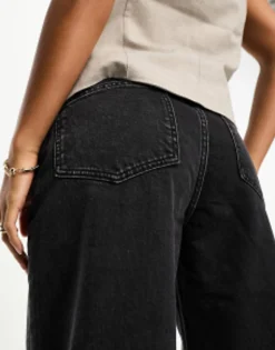 Petite*Petite Design Dad Jeans In Washed Black