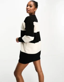 Tall*Petite Design Knitted Jumper Mini Dress With Crew Neck In Stripe