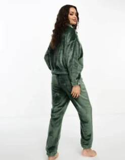 Petite*DESIGN Petite Lounge Super Soft Fleece Zip Up Sweat & Jogger Set In Green