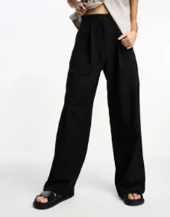Trousers & Leggings*DESIGN Petite Relaxed Dad Trouser In Black