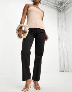 Petite*Petite Design 90'S Straight Jean In Washed Black