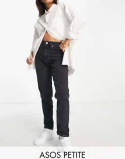 Petite*Petite Design Slim Mom Jeans In Washed Black