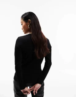 Petite*Petite Design Ultimate Slim Fit T-Shirt With Long Sleeves In Cotton In Black