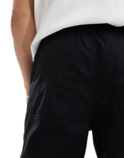 Tall*DESIGN Pull On Cargo Jogger In With Elasticated Waist Black