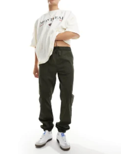 Trousers & Chinos*DESIGN Pull On Cargo Jogger In With Elasticated Waist Khaki