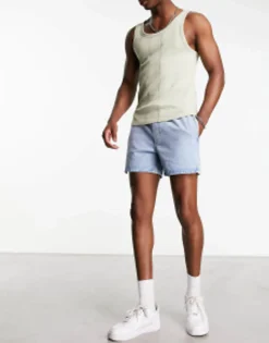 Shorts*DESIGN Pull On Shorter Length Denim Shorts In Light Wash Blue Light Blue
