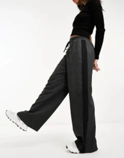 Trousers & Leggings*DESIGN Pull On Trouser With Contrast Panel In Grey Check