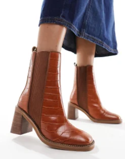 Chelsea Boots*DESIGN Ratings Leather Chelsea Boots In Tan Croc Tan Croc Leather