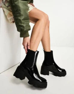 Chelsea Boots*DESIGN Reality Chunky Mid-Heeled Chelsea Boots In Black