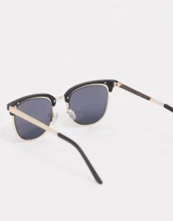 Sunglasses*DESIGN Retro Metal Sunglasses With Smoke Lens In And Black Gold