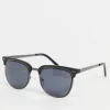 Sunglasses*DESIGN Retro Metal Sunglasses With Smoke Lens In And Matte Black Gunmetal