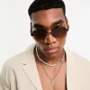 Sunglasses*DESIGN Rimless Aviator Sunglasses With Brown Gradient Lens In Black