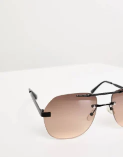 Sunglasses*DESIGN Rimless Aviator Sunglasses With Brown Gradient Lens In Black