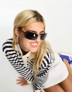 Sunglasses*DESIGN Rimless 90S Wrap Sunglasses With Smoke Lens Silver