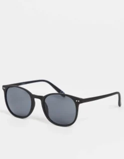 Sunglasses*DESIGN Round Sunglasses In Matte With Smoke Lens Black
