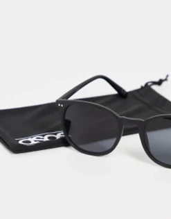 Sunglasses*DESIGN Round Sunglasses In Matte With Smoke Lens Black