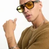 Sunglasses*DESIGN 70'S Aviator Sunglasses With Yellow Lens In Black