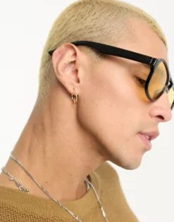 Sunglasses*DESIGN 70'S Aviator Sunglasses With Yellow Lens In Black