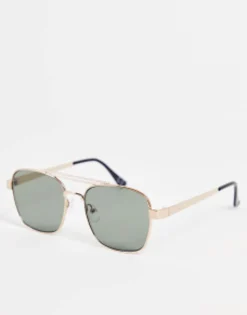 Sunglasses*DESIGN 70S Aviator Sunglasses In Metal With Retro Lens And Brow Bar Detail Gold