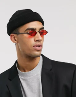 Sunglasses*DESIGN 90S Mini Oval Glasses In With Red Lens Black