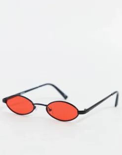 Sunglasses*DESIGN 90S Mini Oval Glasses In With Red Lens Black