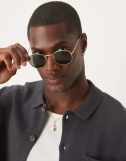 Sunglasses*DESIGN 90S Round Metal Sunglasses With Smoke Lens In Gold