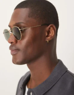 Sunglasses*DESIGN 90S Round Metal Sunglasses With Smoke Lens In Gold