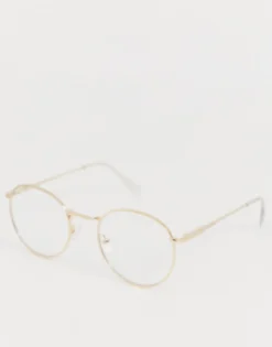 Sunglasses*DESIGN 90S Round Metal Sunglasses With Clear Lens In Gold