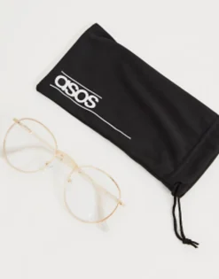 Sunglasses*DESIGN 90S Round Metal Sunglasses With Clear Lens In Gold