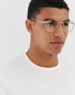 Sunglasses*DESIGN 90S Round Metal Sunglasses With Clear Lens In Gold