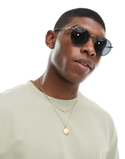 Sunglasses*DESIGN 90S Round Metal Sunglasses With Smoke Lens In Gunmetal Grey
