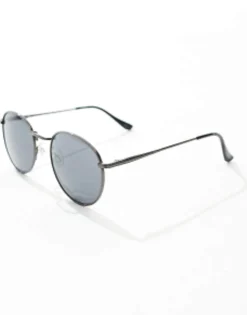 Sunglasses*DESIGN 90S Round Metal Sunglasses With Smoke Lens In Gunmetal Grey