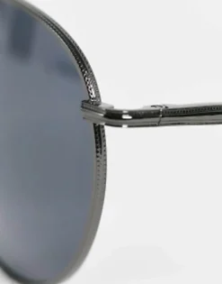 Sunglasses*DESIGN 90S Round Metal Sunglasses With Smoke Lens In Gunmetal Grey