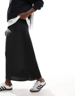 Skirts*DESIGN Satin Bias Midi Skirt In Black