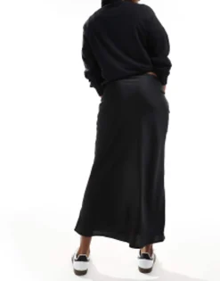 Skirts*DESIGN Satin Bias Midi Skirt In Black